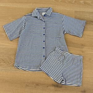 By Frankie Aris Stripe Shirt & Shorts Set Size XS Blue Gray